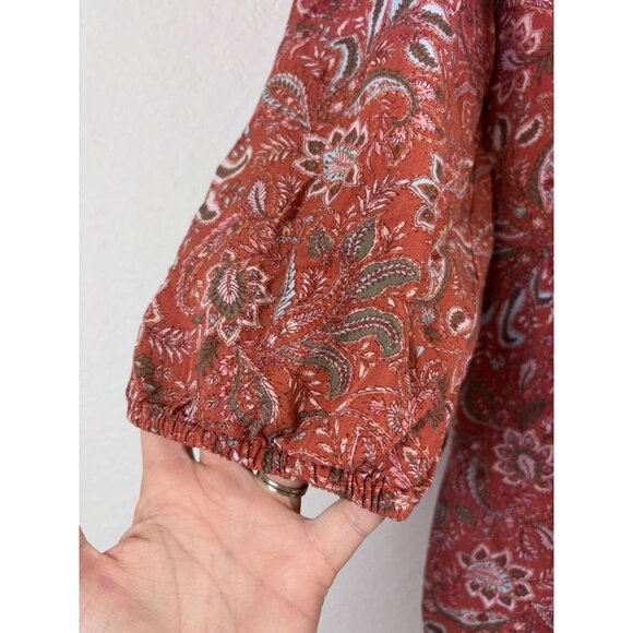 J. Jill women's XL burnt orange paisley tiered 3/4 sleeve prairie maxi dress - Picture 8 of 11